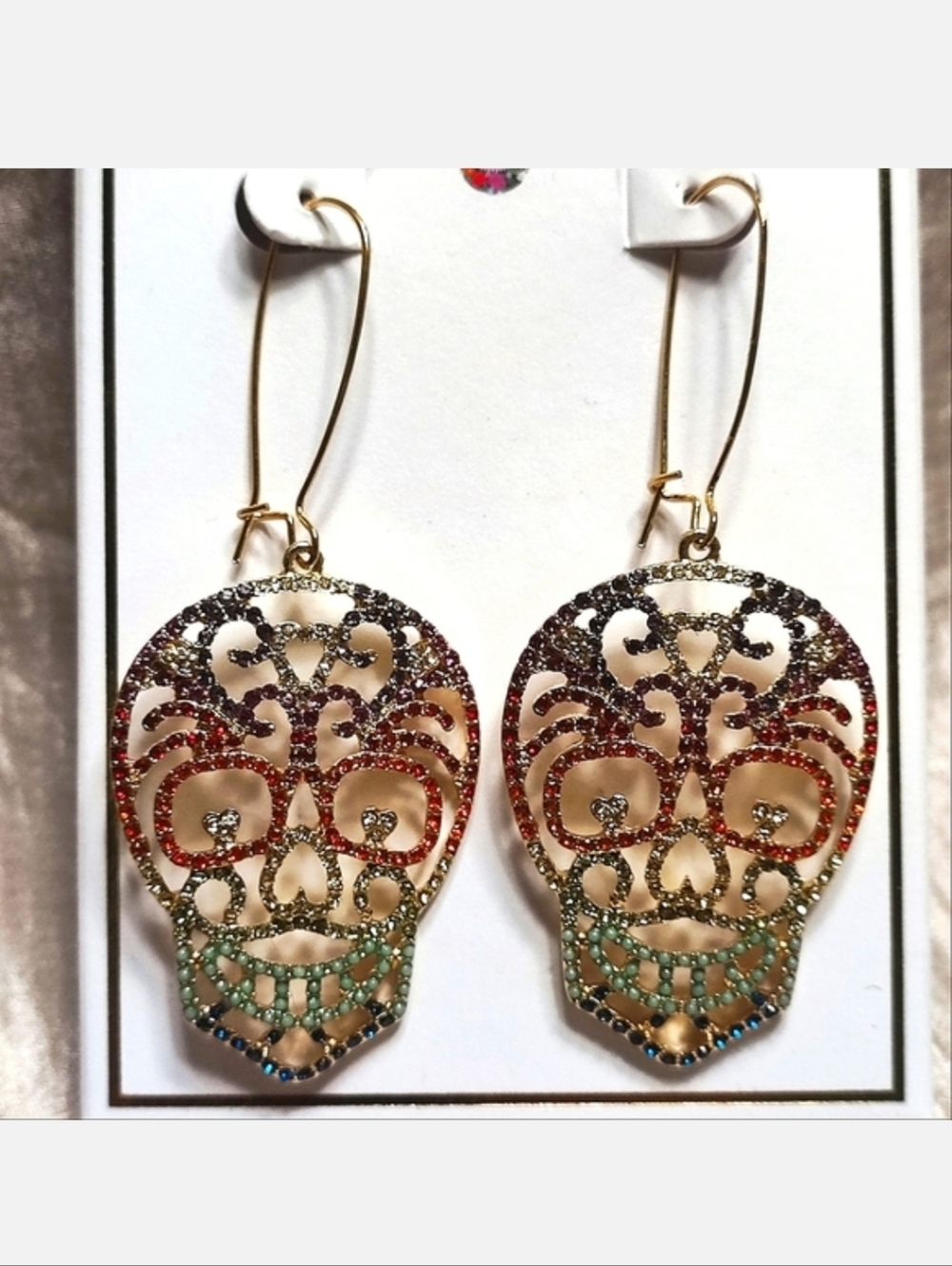 Bella Jack Sugar Skull Vibrant Multi Rhinestone Earrings NIB Day of the Dead NEW - Picture 2 of 10